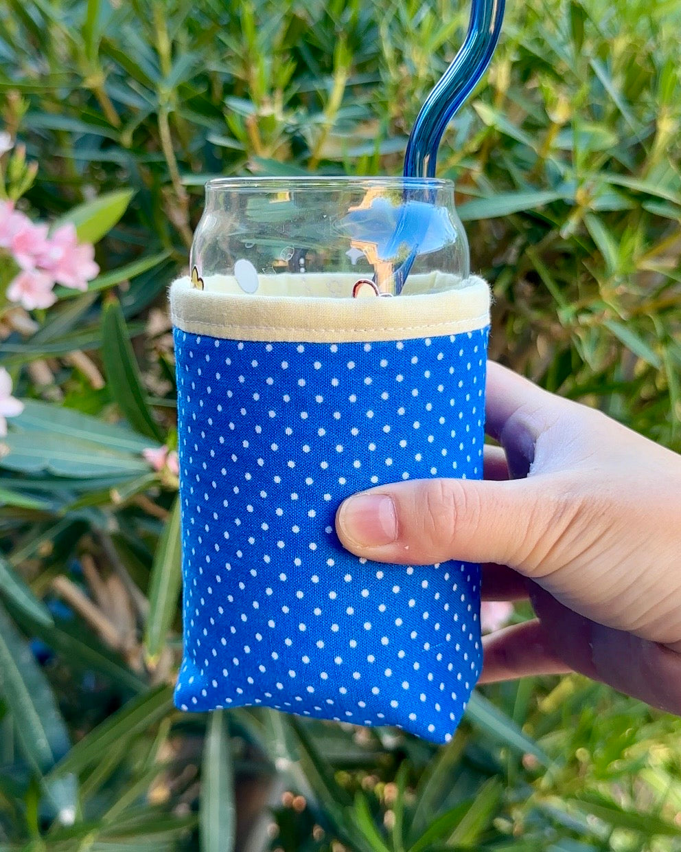 Cobalt Pop Dot Iced Coffee Cozy