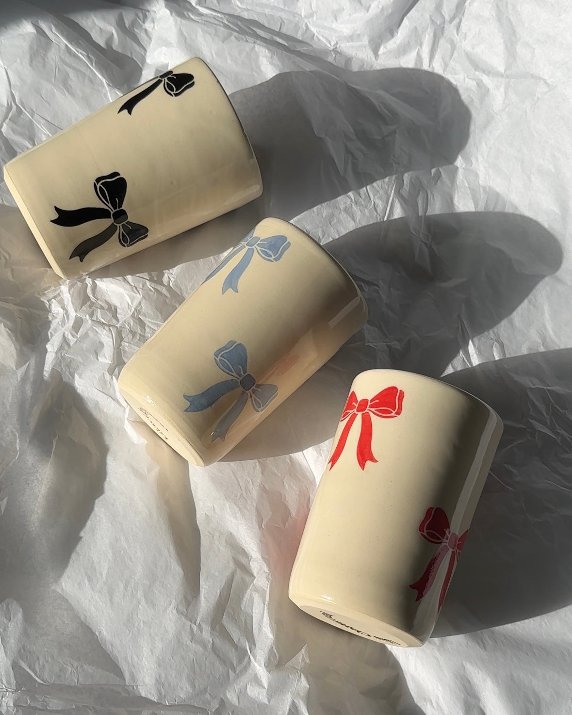 Red Bow Ceramic Cup – Handmade Coquette Cottagecore Tumbler for Coffee & Matcha Lovers