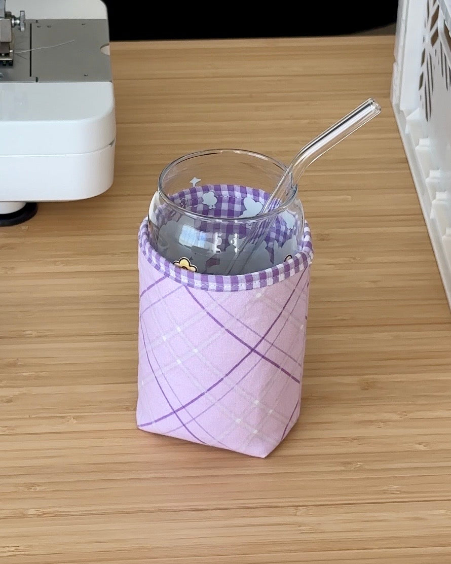 Pink Lavender Plaid Iced Coffee Cozy