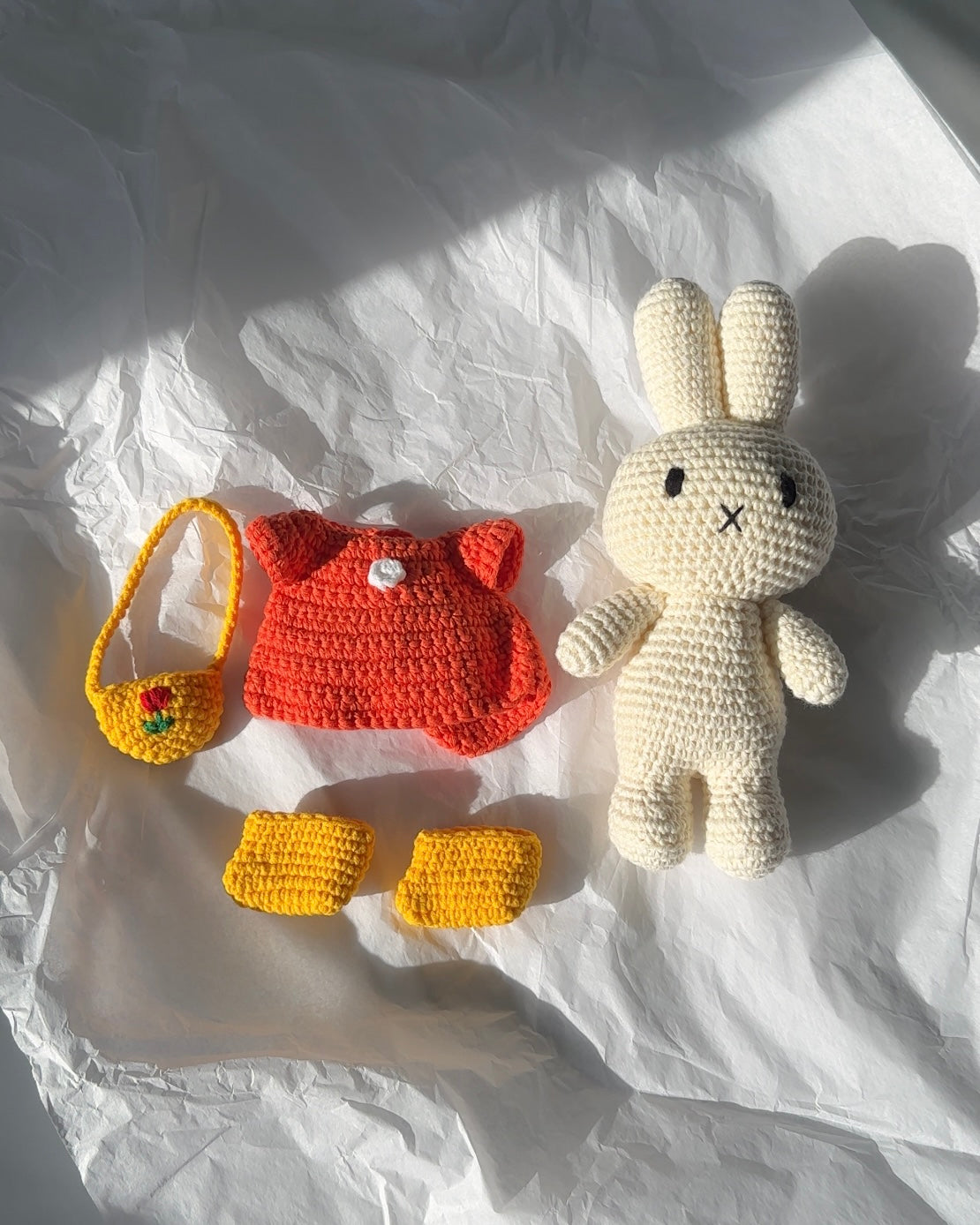 Handmade Miffy Crochet Plush – Red Dress with Tulip Bag & Yellow Shoes | Just Dutch Collectible, Kawaii Gift, Soft Girl Decor