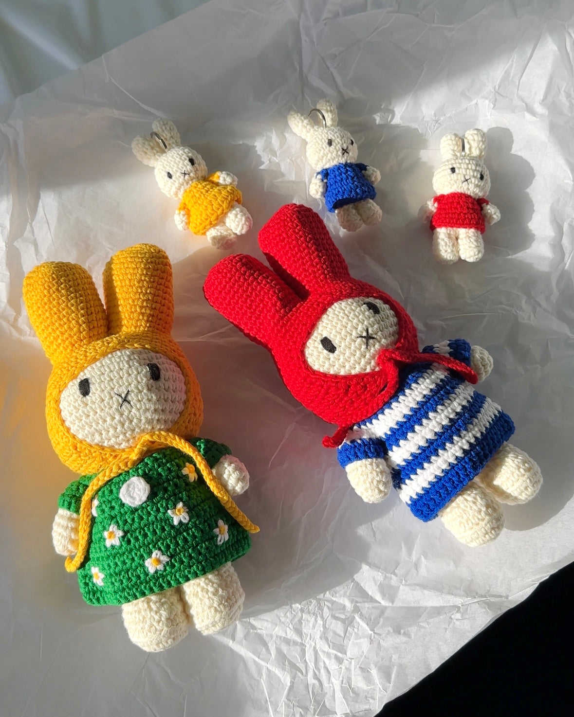 Handmade Miffy Crochet Plush – Green Floral Dress & Yellow Bonnet | Soft Girl Shelf Decor, Cottagecore Gift, Official Just Dutch x Miffy