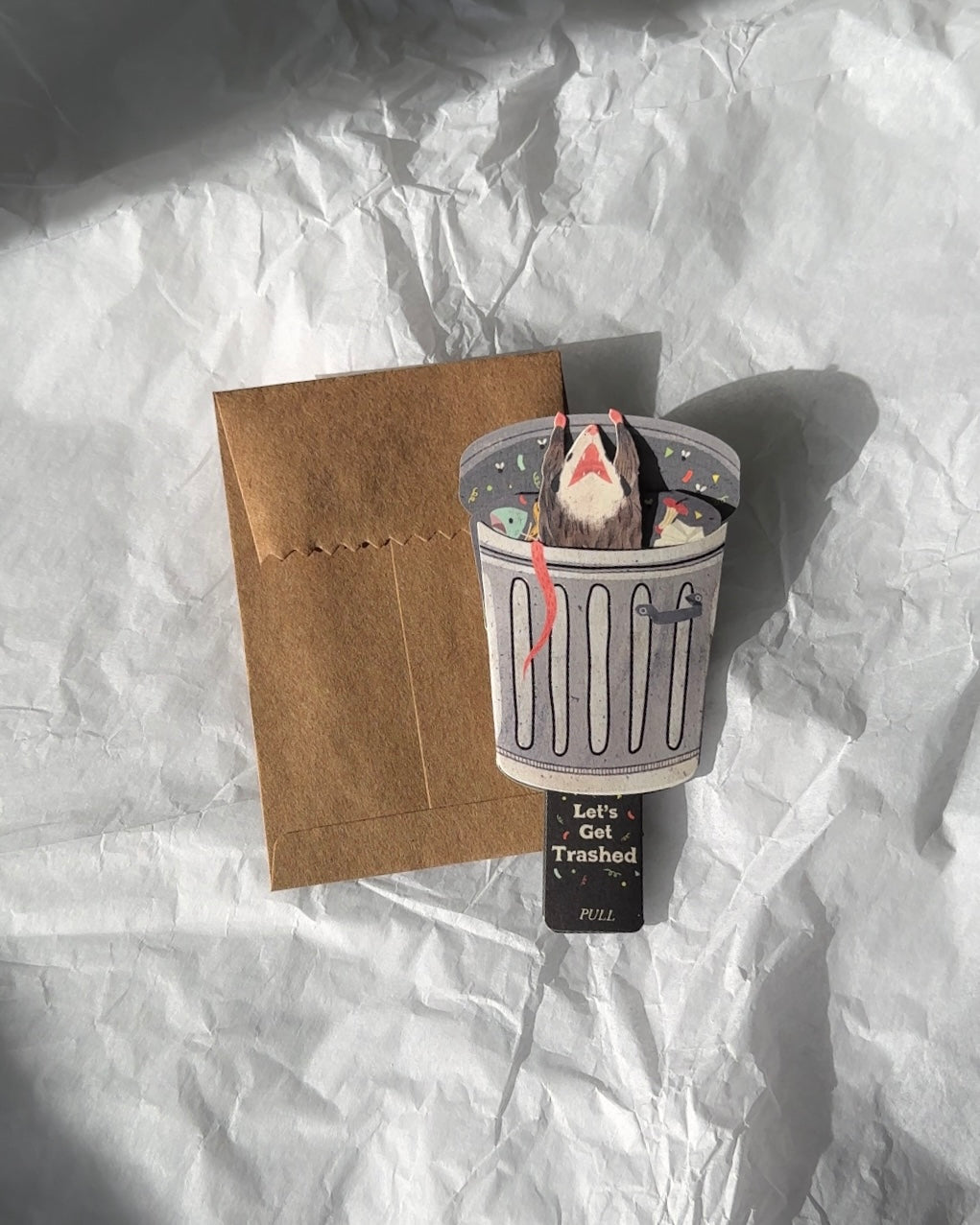 Let's Get Trashed! Possum Pop-Up Card – Funny Interactive Greeting Card