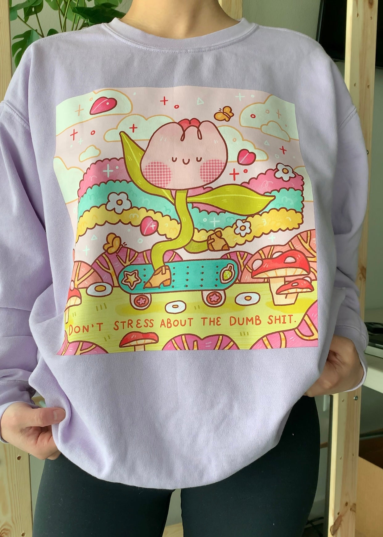 [Studio Sample] Don't Stress About the Dumb Sh*t Sweatshirt – Lavender Oversized Crewneck for Soft Girl Summer, Burnout Recovery & Kawaii Vibes