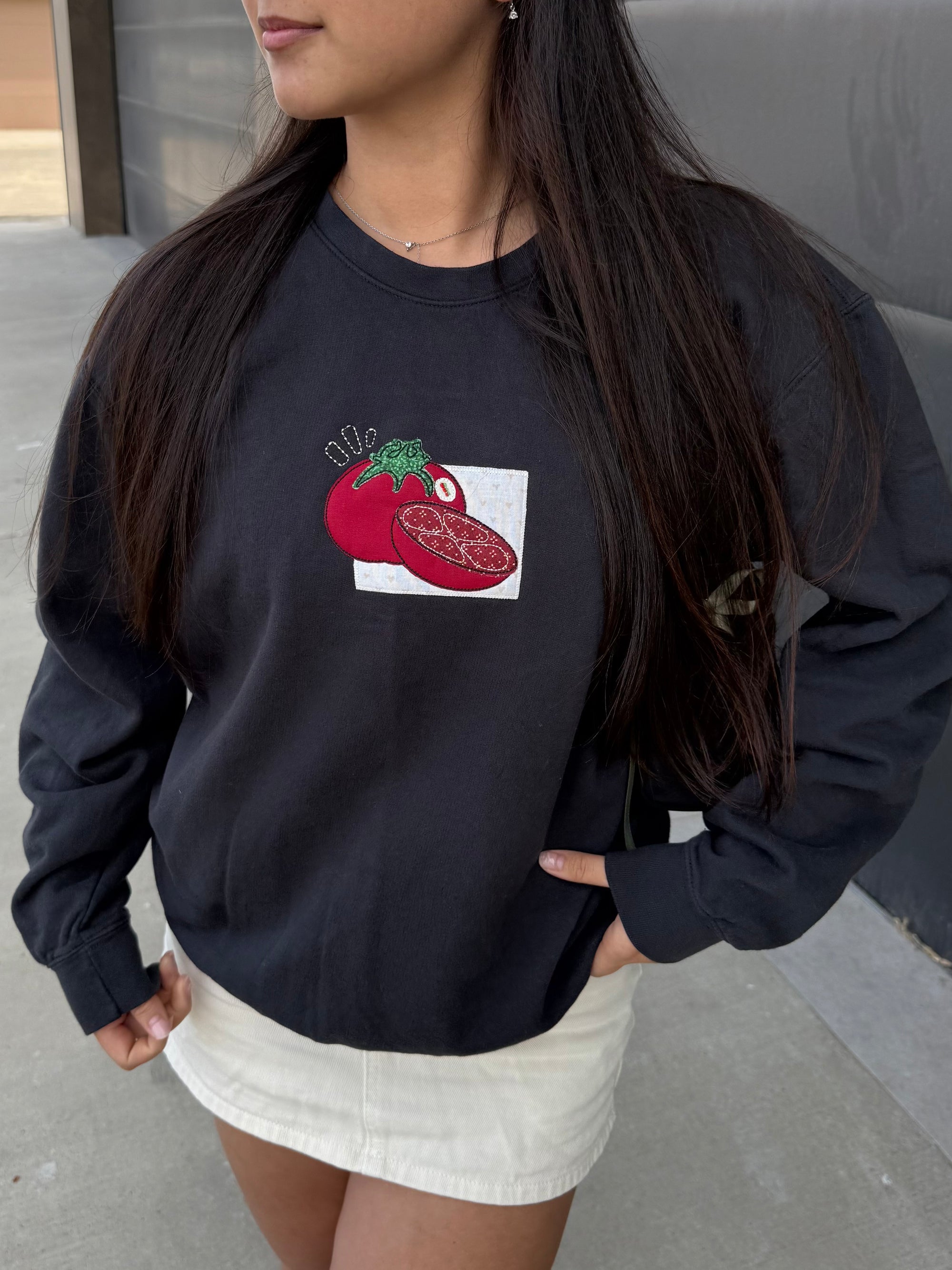 Tomato Patchwork Embroidered Lightweight Sweatshirt