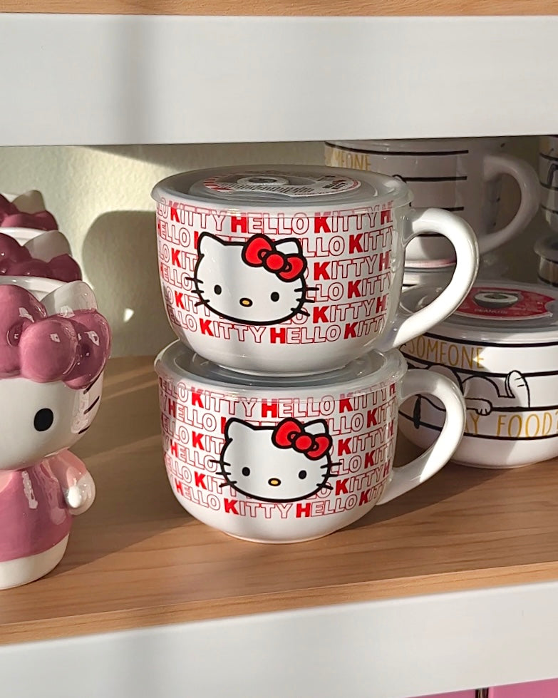 Hello Kitty Jumbo Soup Mug with Lid – 24 oz Ceramic Bento Bowl for Dorm Meals & Cozy Snacks