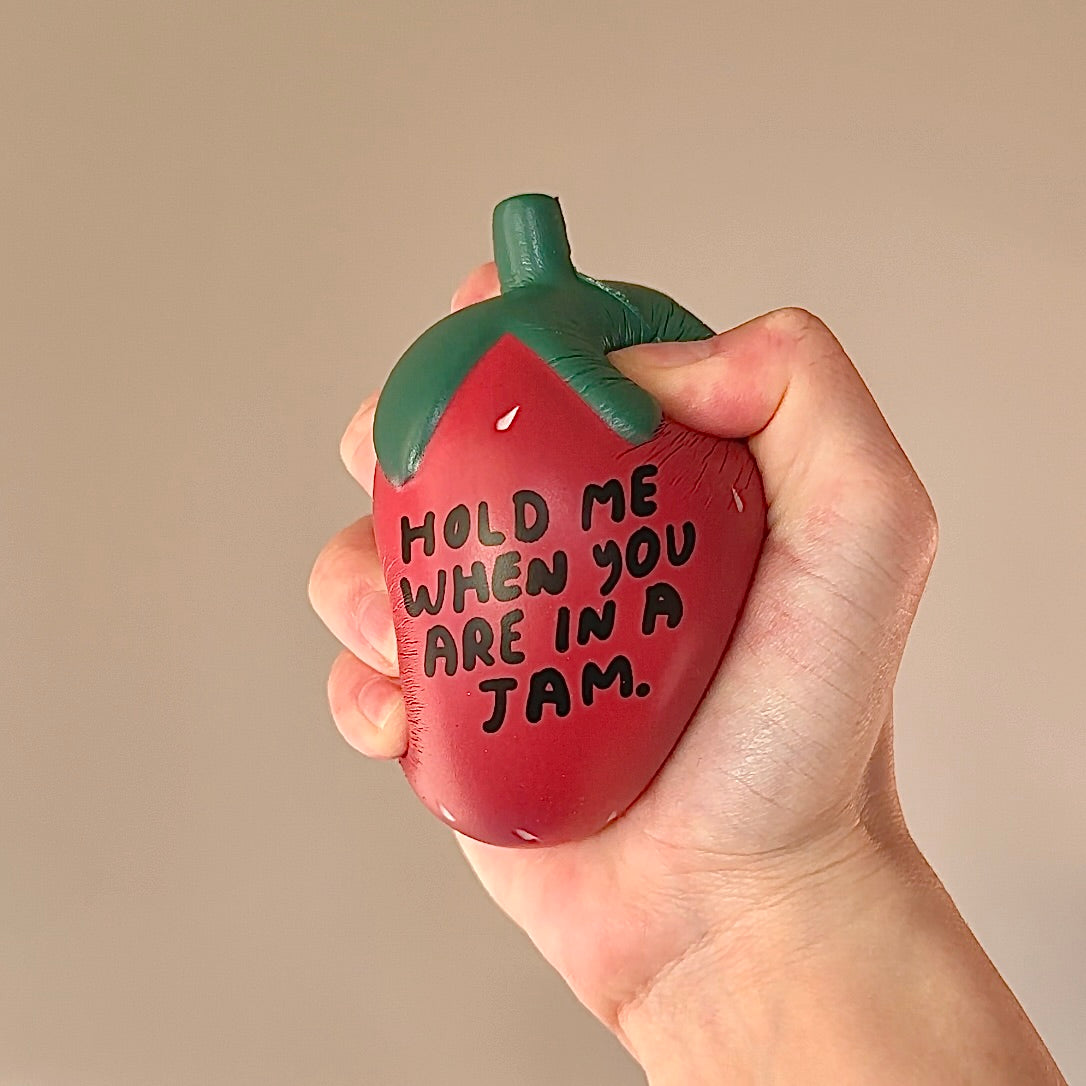 Strawberry Stress Ball – “Hold Me When You're in a Jam” 🍓 | Squishy Fidget Toy for Anxiety & Daily Relief