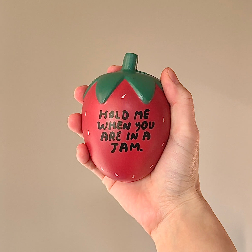 Strawberry Stress Ball – “Hold Me When You're in a Jam” 🍓 | Squishy Fidget Toy for Anxiety & Daily Relief