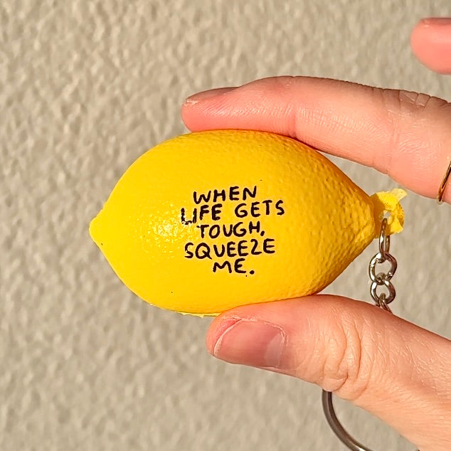 Lemon Stress Ball Keychain – “When Life Gets Tough, Squeeze Me” Fidget Toy for Dorm Life & Daily Relief