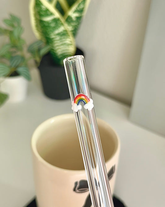 Chunky Smoothie Glass Straw with Cleaning Brush - Rainbow
