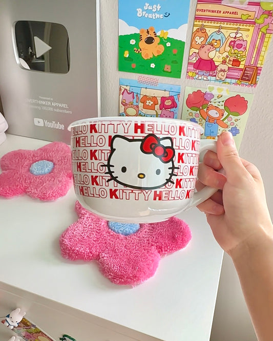 Oversized Ceramic Soup Mug with Vented Plastic Lid - Hello Kitty