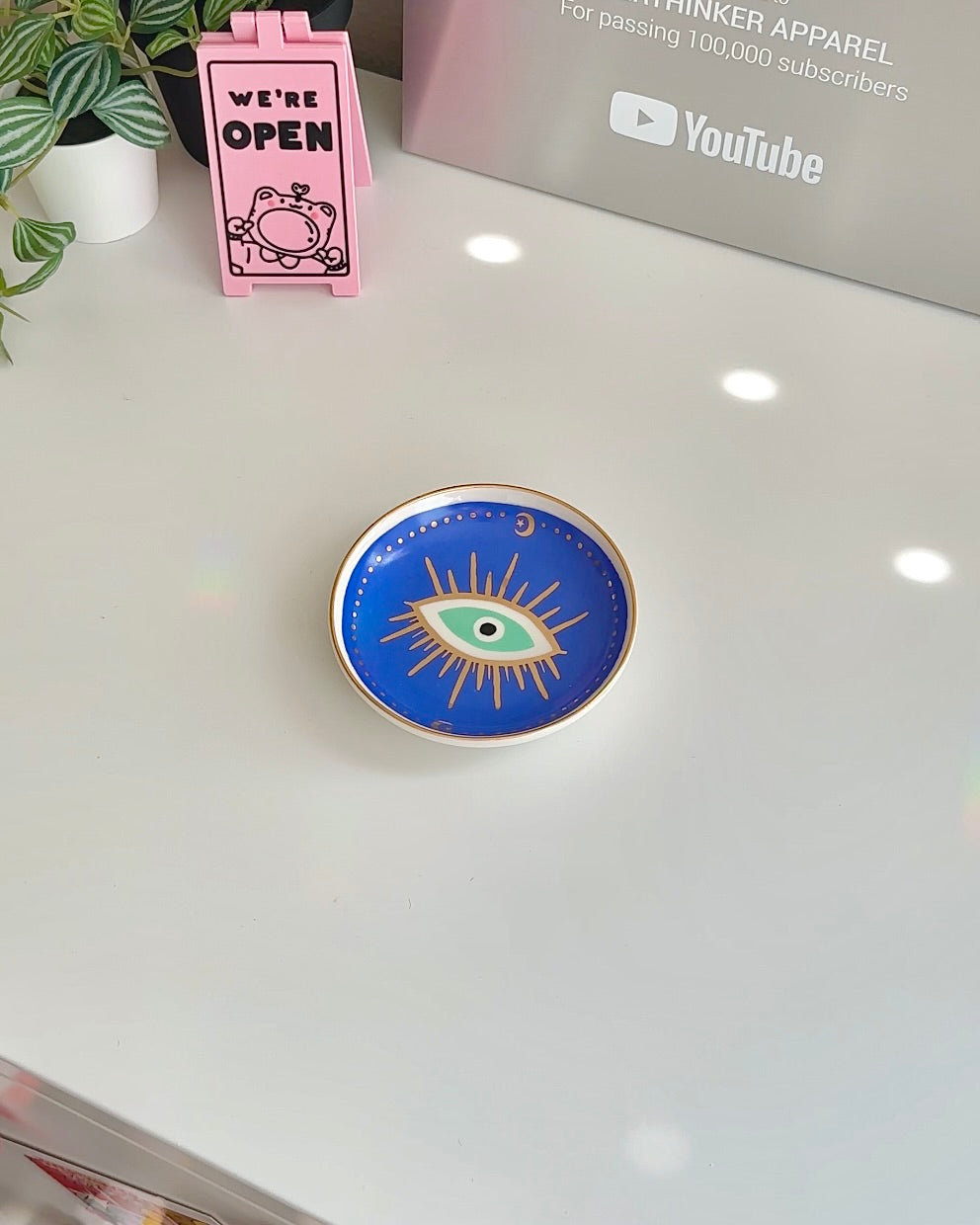 Evil Eye Trinket Dish – Ceramic Jewelry Tray for Dorm Desk & Boho Decor