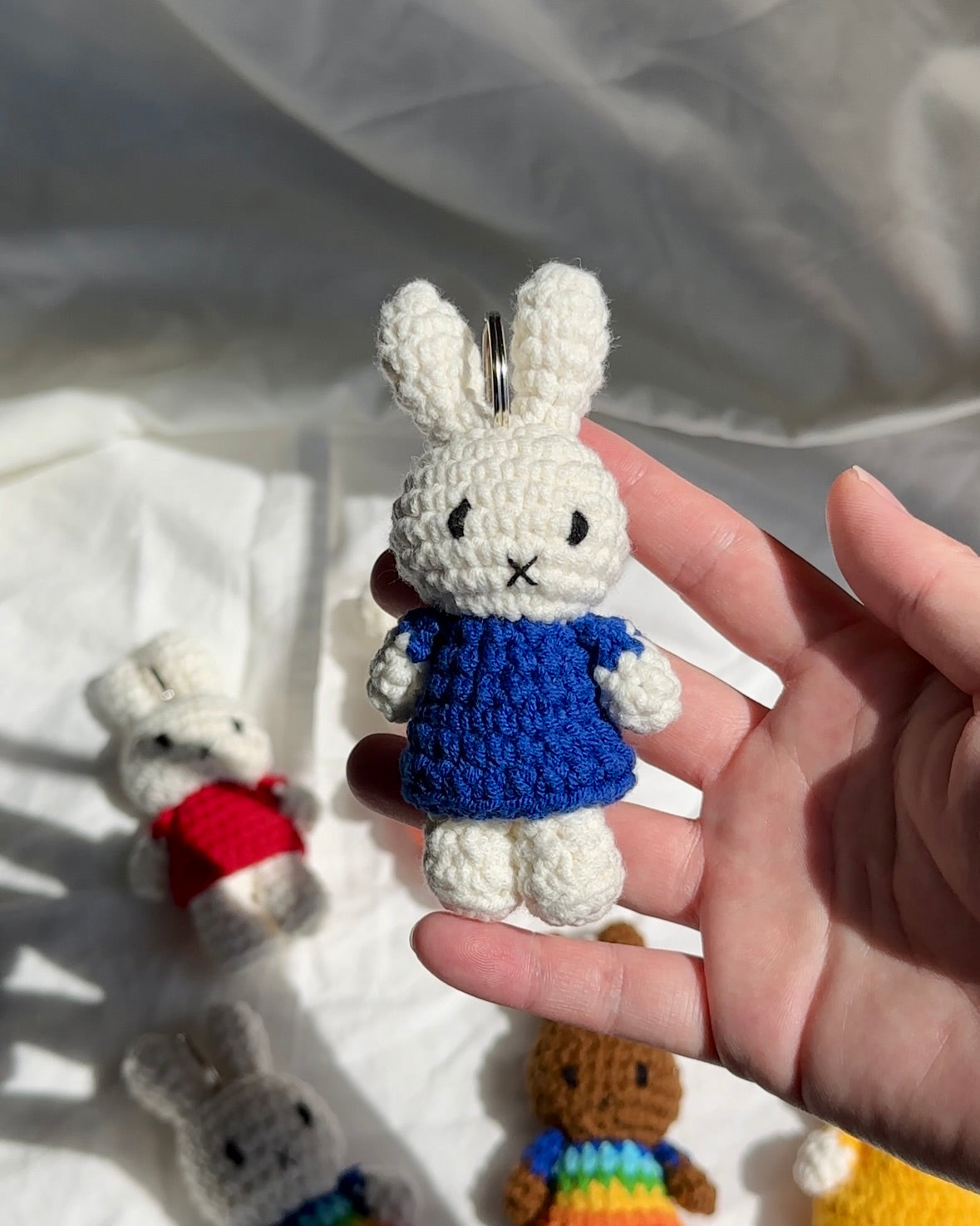 Miffy Crochet Keychain – Handmade Plush Bag Charm (Navy Blue) | Kawaii Gift for Soft Girl Backpacks & Keys