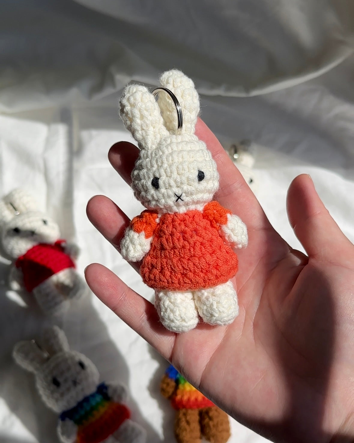 Miffy Crochet Plush Keychain – Orange Dress | Handmade Amigurumi Bag Charm (Official Just Dutch x Miffy)