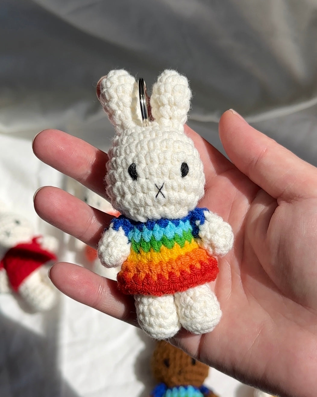 Rainbow Miffy Crochet Keychain – Handmade Plush Bag Charm | Pride Gift, Kawaii Aesthetic, Official Just Dutch Plushie