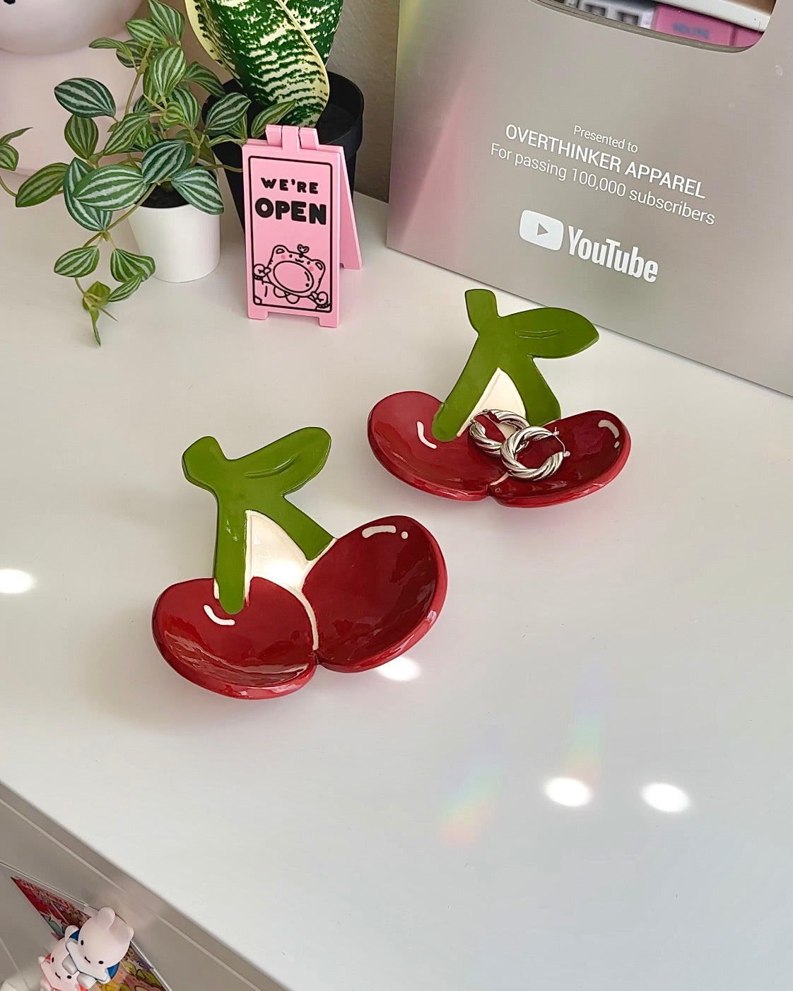 Cherry Ceramic Trinket Dish – Handmade Fruit Dorm Desk Tray & Spoon Rest
