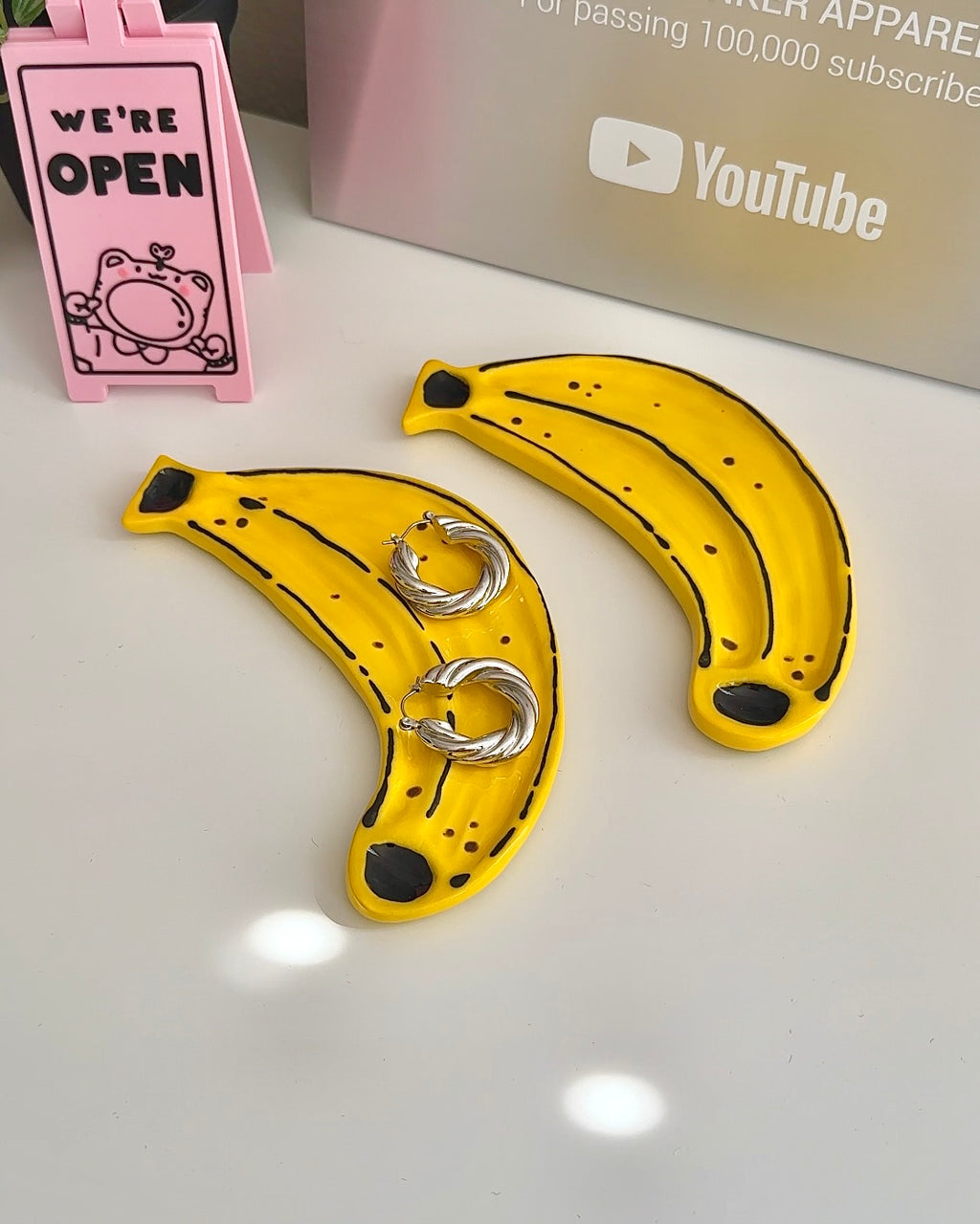 Banana Ceramic Dish – Handmade Fruit-Shaped Jewelry Tray, Spoon Rest & Funky Catchall