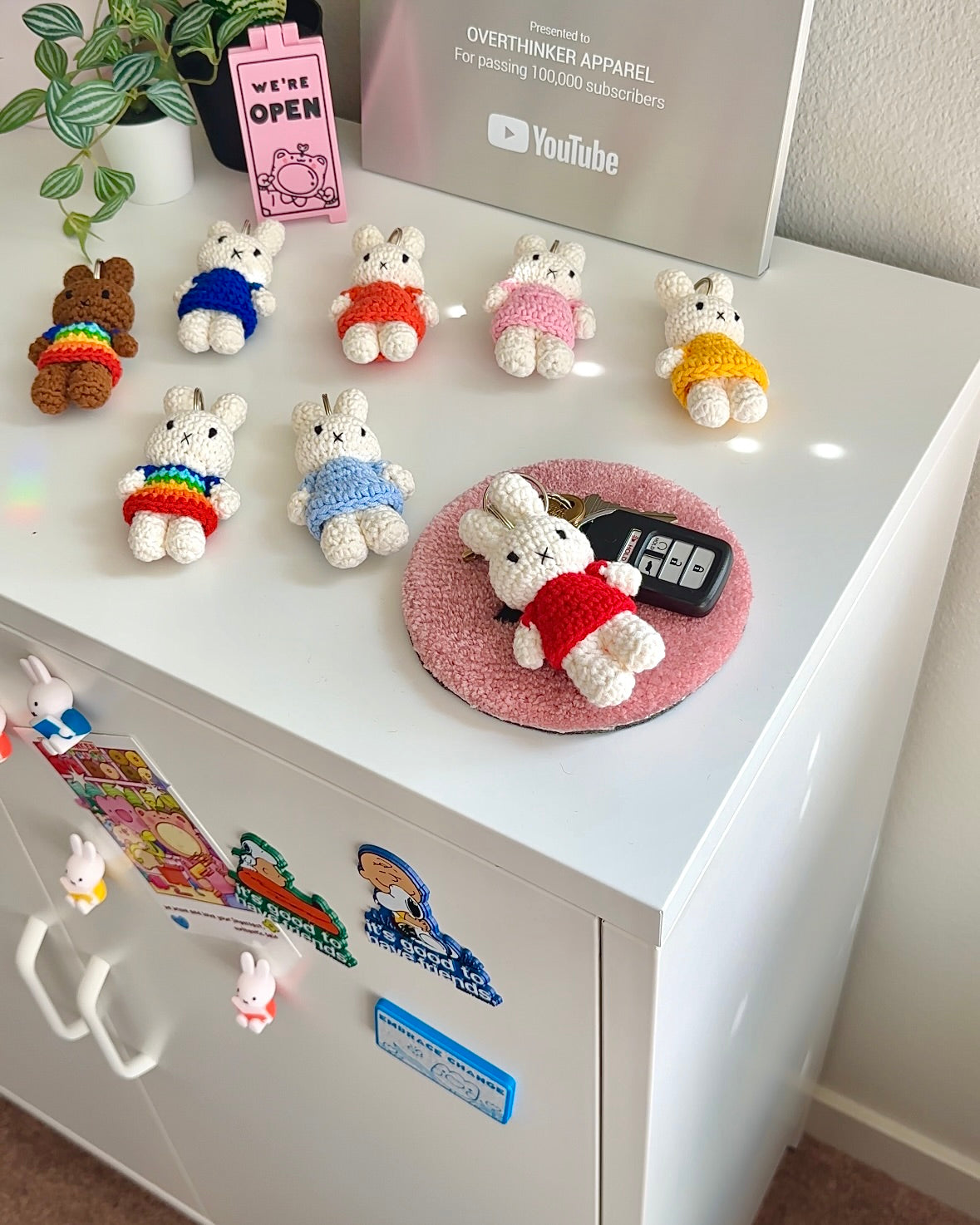 Miffy Crochet Keychain – Handmade Plush Bunny Bag Charm (Red) | Kawaii Backpack Accessory & Gift Idea