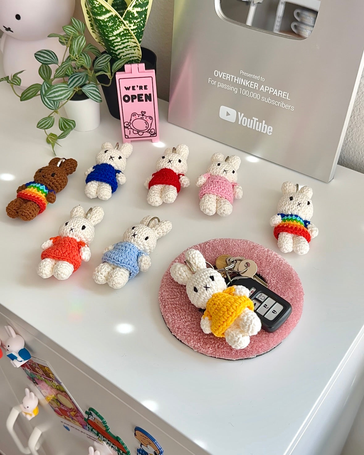 Miffy Crochet Keychain – Handmade Plush Bag Charm (Yellow Dress) | Kawaii Summer Gift for Keys & Backpacks