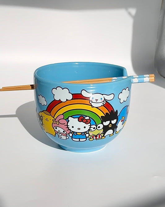 Sanrio Ramen Bowl with Chopsticks - Hello Kitty and Friends (Blue)