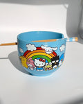 Hello Kitty & Friends Ramen Bowl – Blue Kawaii Ceramic Noodle Bowl with Chopsticks (20 oz)
