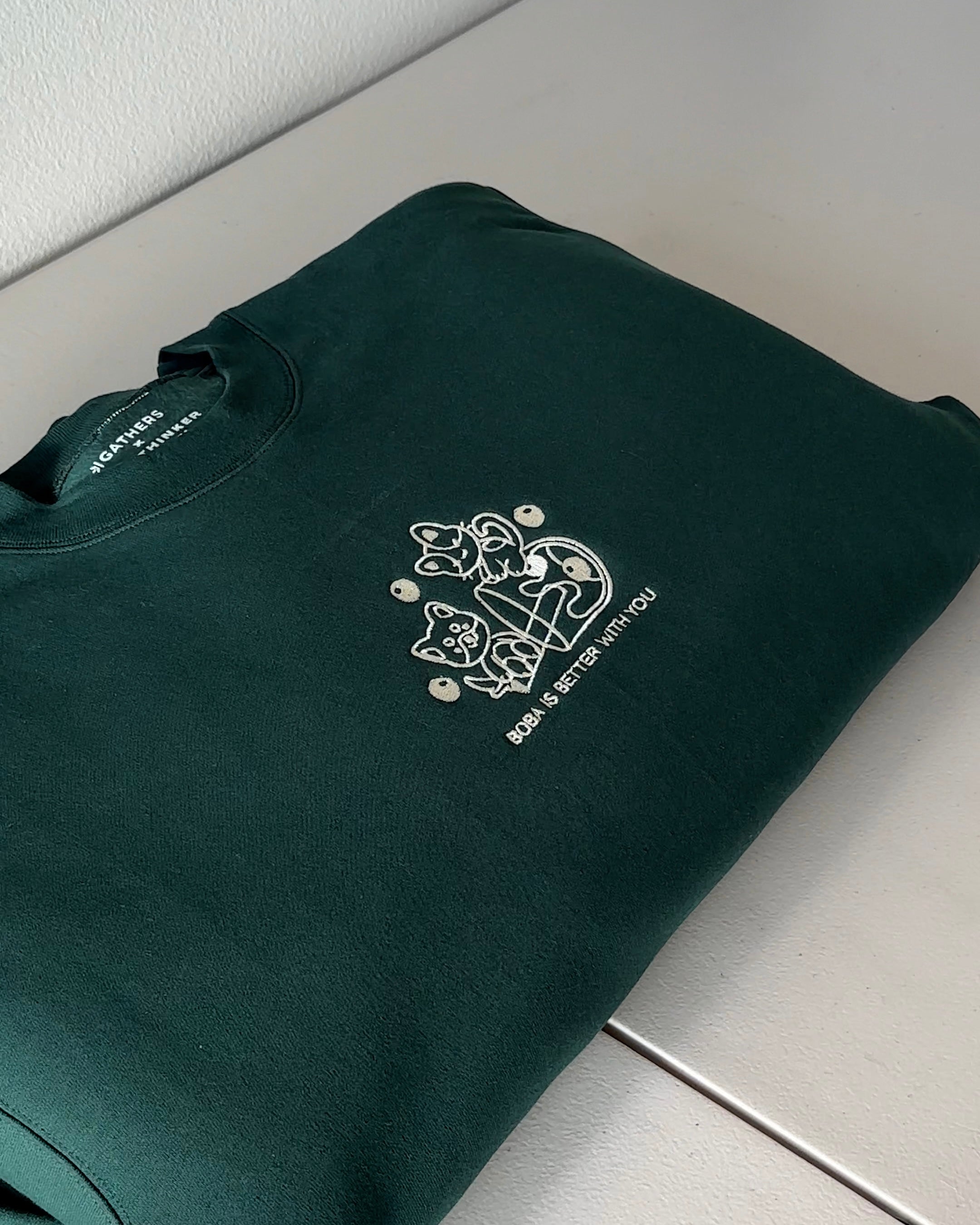 [OOPSIE] Boba Is Better With You Embroidered Oversized Sweatshirt – Pink or Forest Green