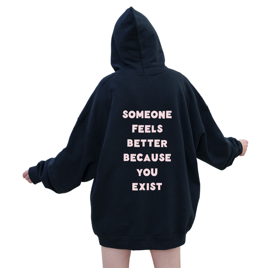 Someone Feels Better Because You Exist Zip-Up Hoodie | Navy Affirmation Jacket with Heart Detail