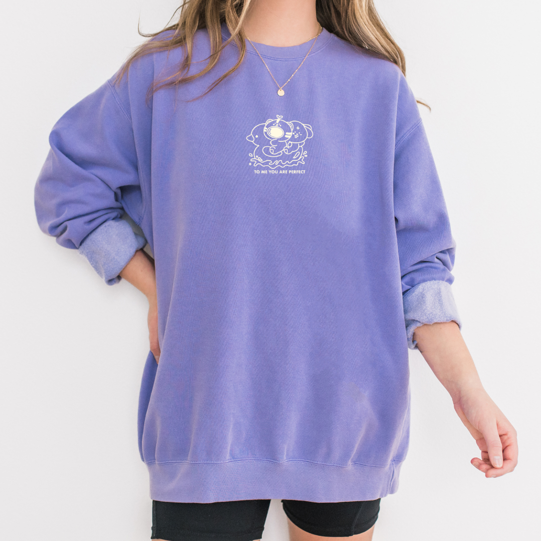 TO ME YOU ARE PERFECT Embroidered Crewneck Sweatshirt - VIOLET