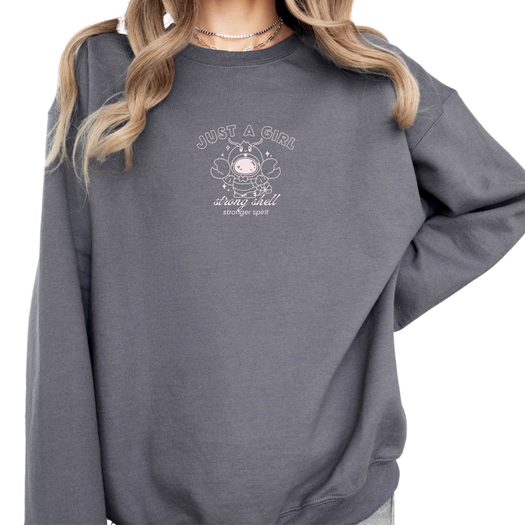 [Studio Sample] "Just A Girl: Strong Shell, Stronger Spirit" Embroidered Crewneck Sweatshirt - Oversized