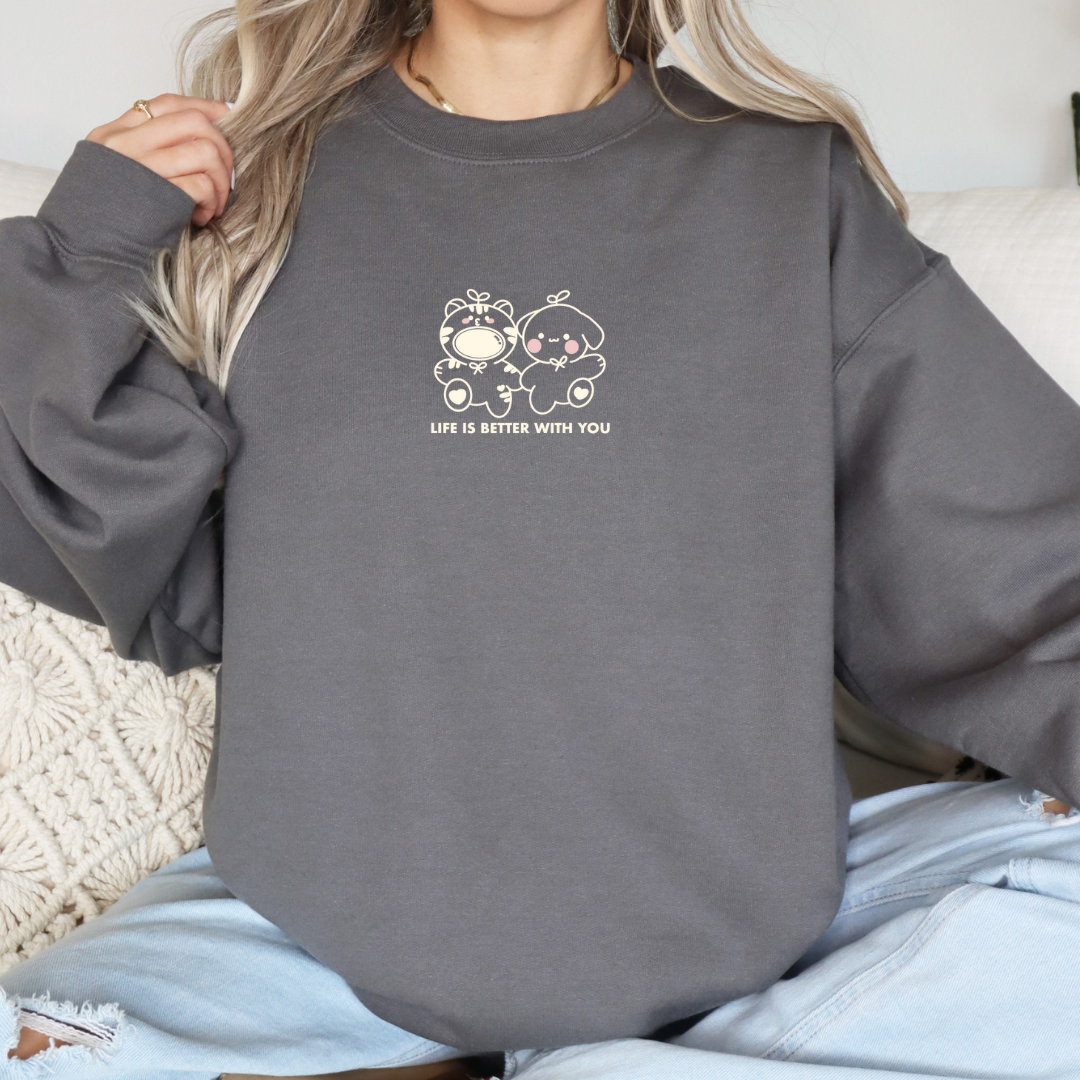 Life Is Better With You Embroidered Oversized Sweatshirt