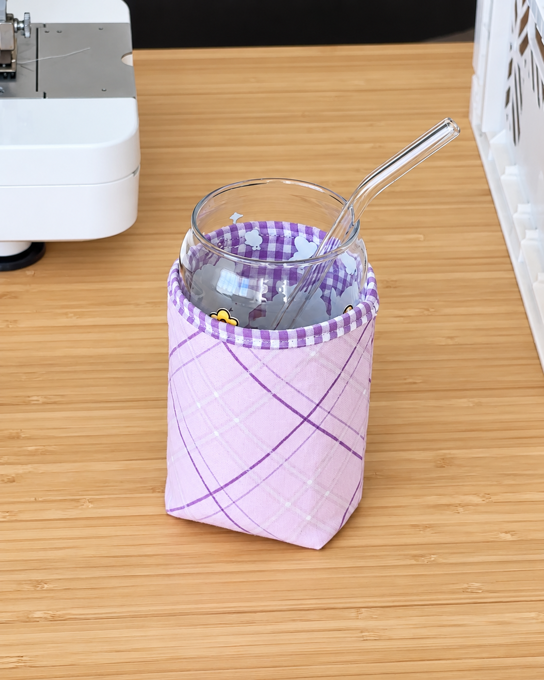 Pink Lavender Plaid Iced Coffee Cozy