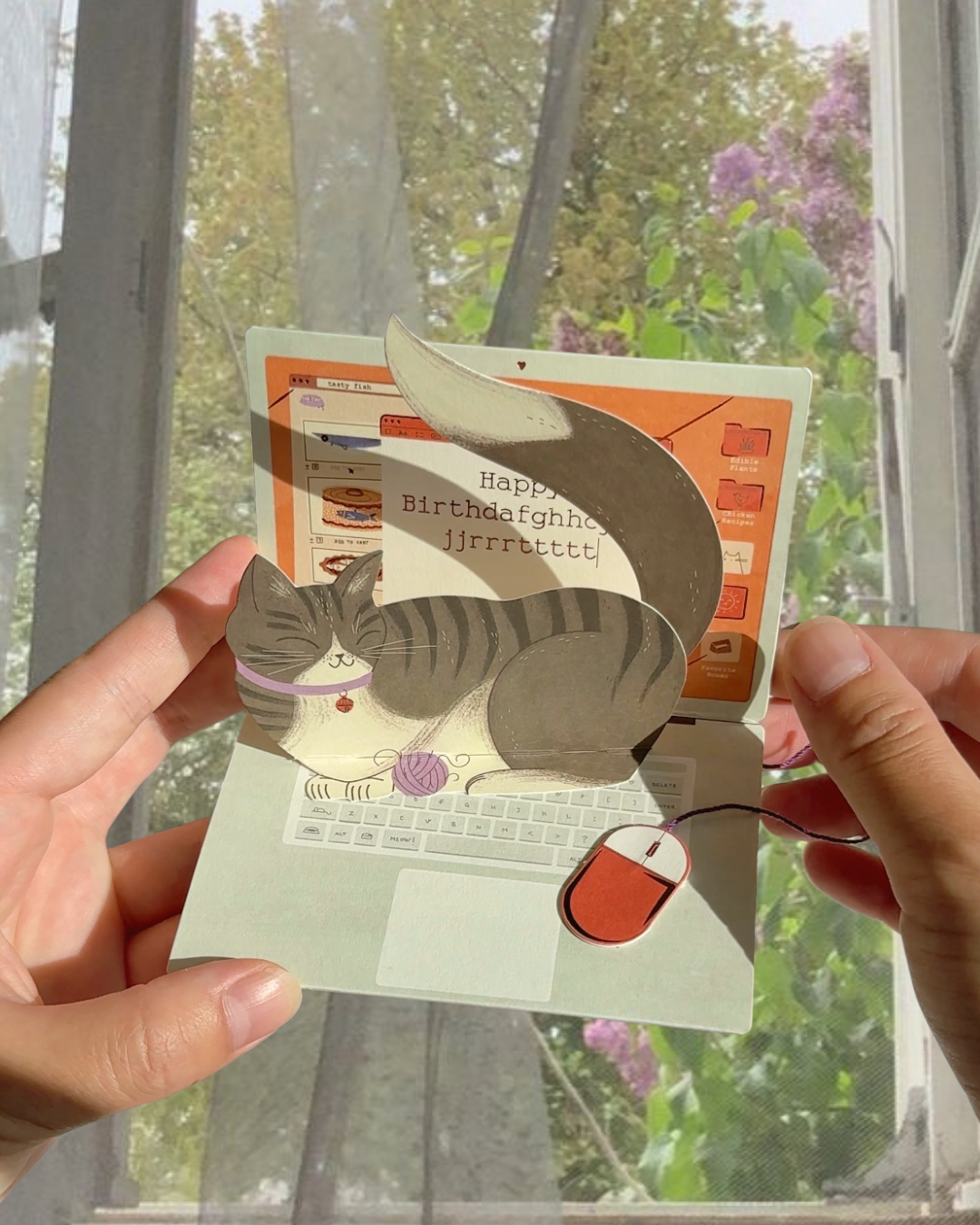 Funny Pop-Up Cat Birthday Card – “Happy Birthdafghhcjjjjjrrrttttt”