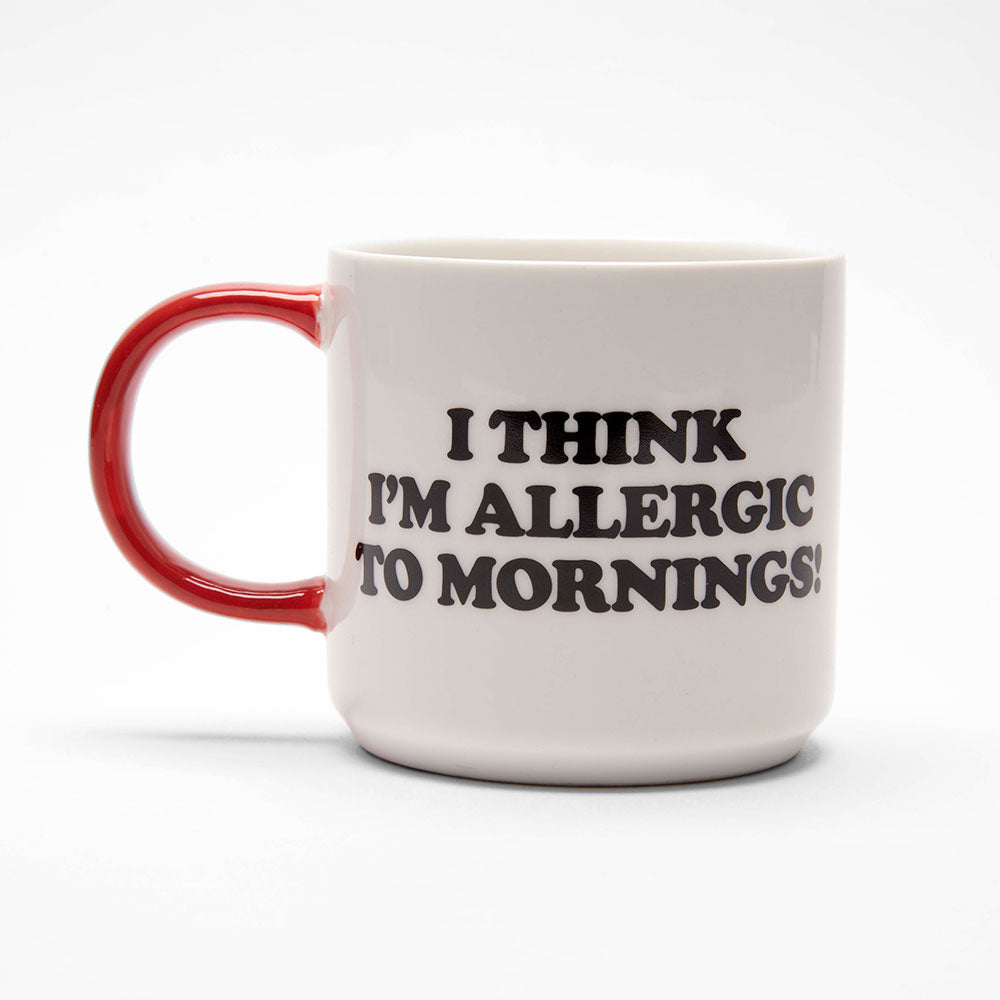 Snoopy “Allergic to Mornings” Mug – Funny Peanuts® Red Handle Coffee Cup