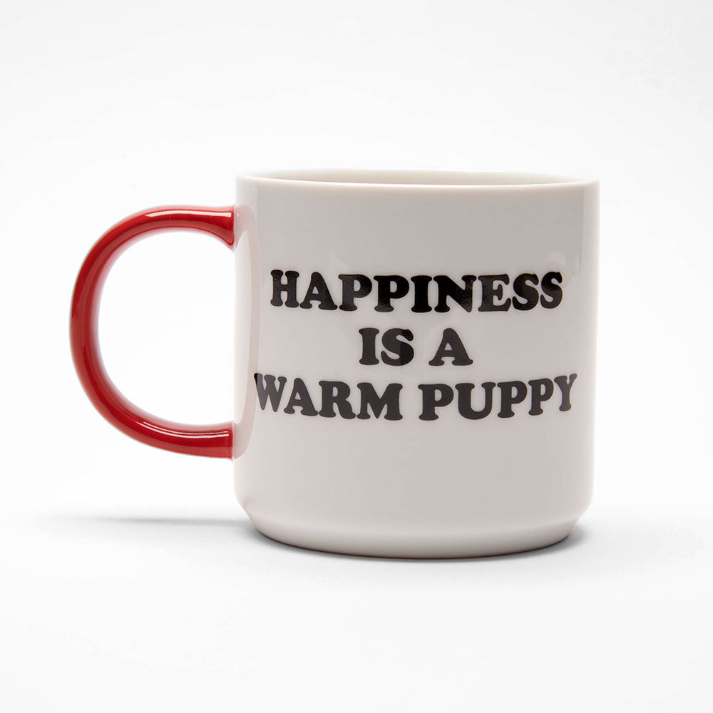 Snoopy “Happiness Is a Warm Puppy” Mug – Peanuts® Red Handle Coffee Cup Collectible