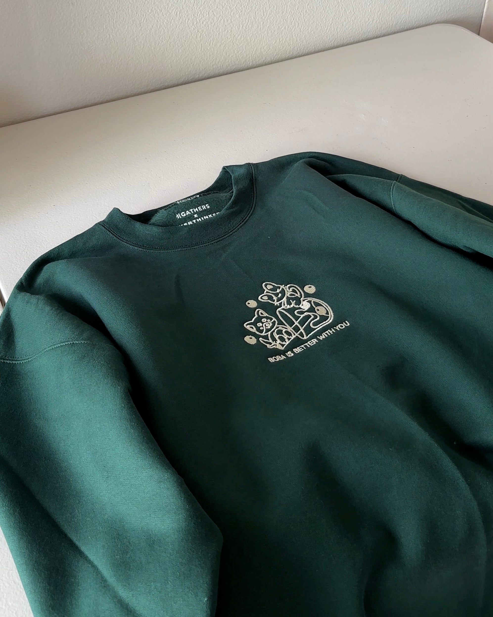 [OOPSIE] Boba Is Better With You Embroidered Oversized Sweatshirt – Pink or Forest Green