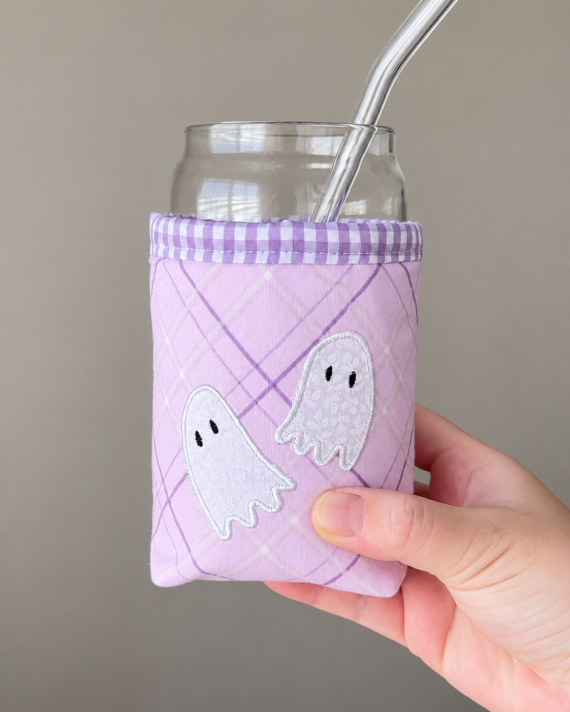 Ghostie Plaid Iced Coffee Cozy