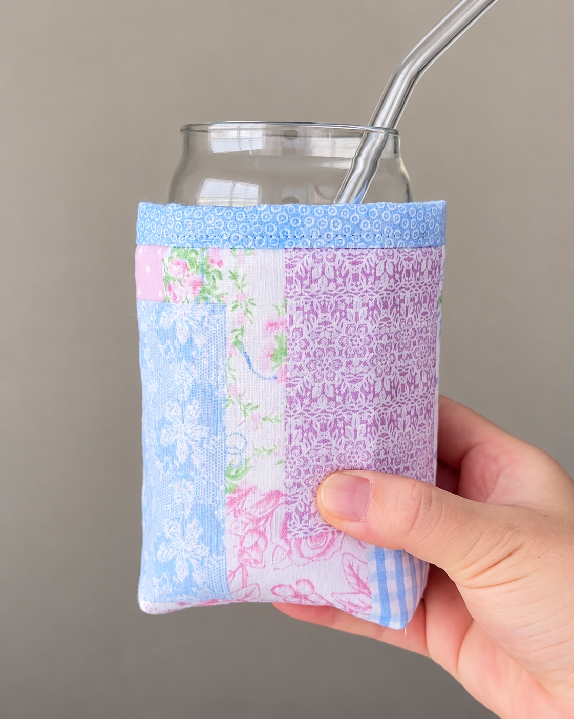 Cottage Rose Patchwork Iced Coffee Cozy
