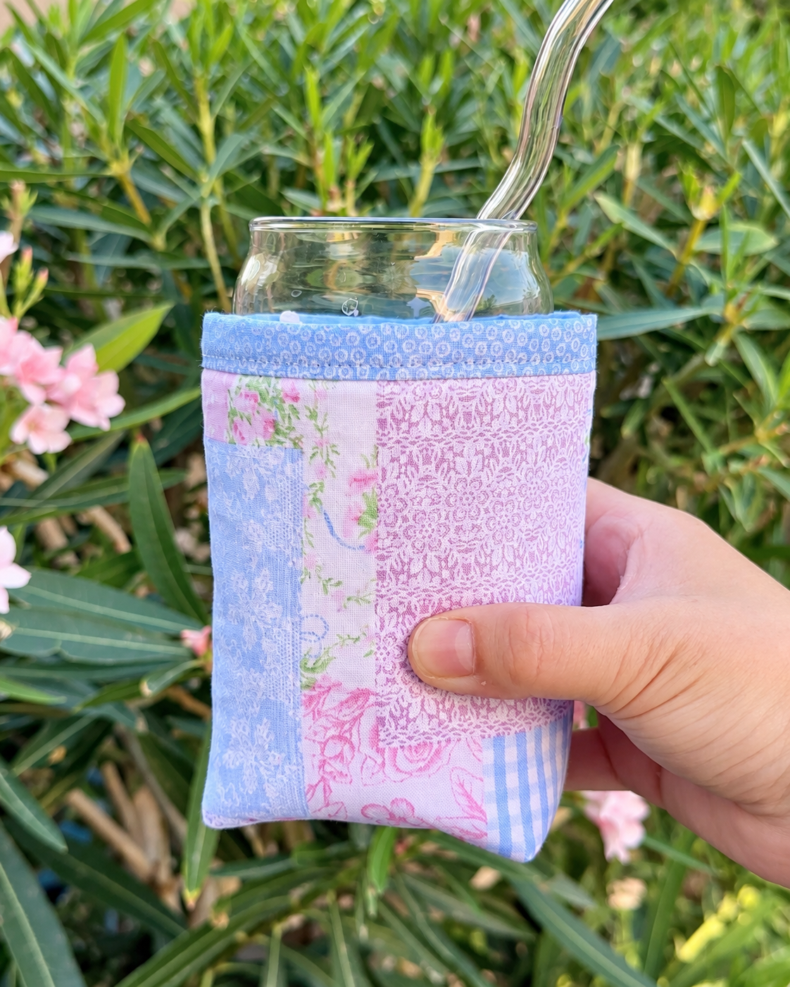 Cottage Rose Patchwork Iced Coffee Cozy