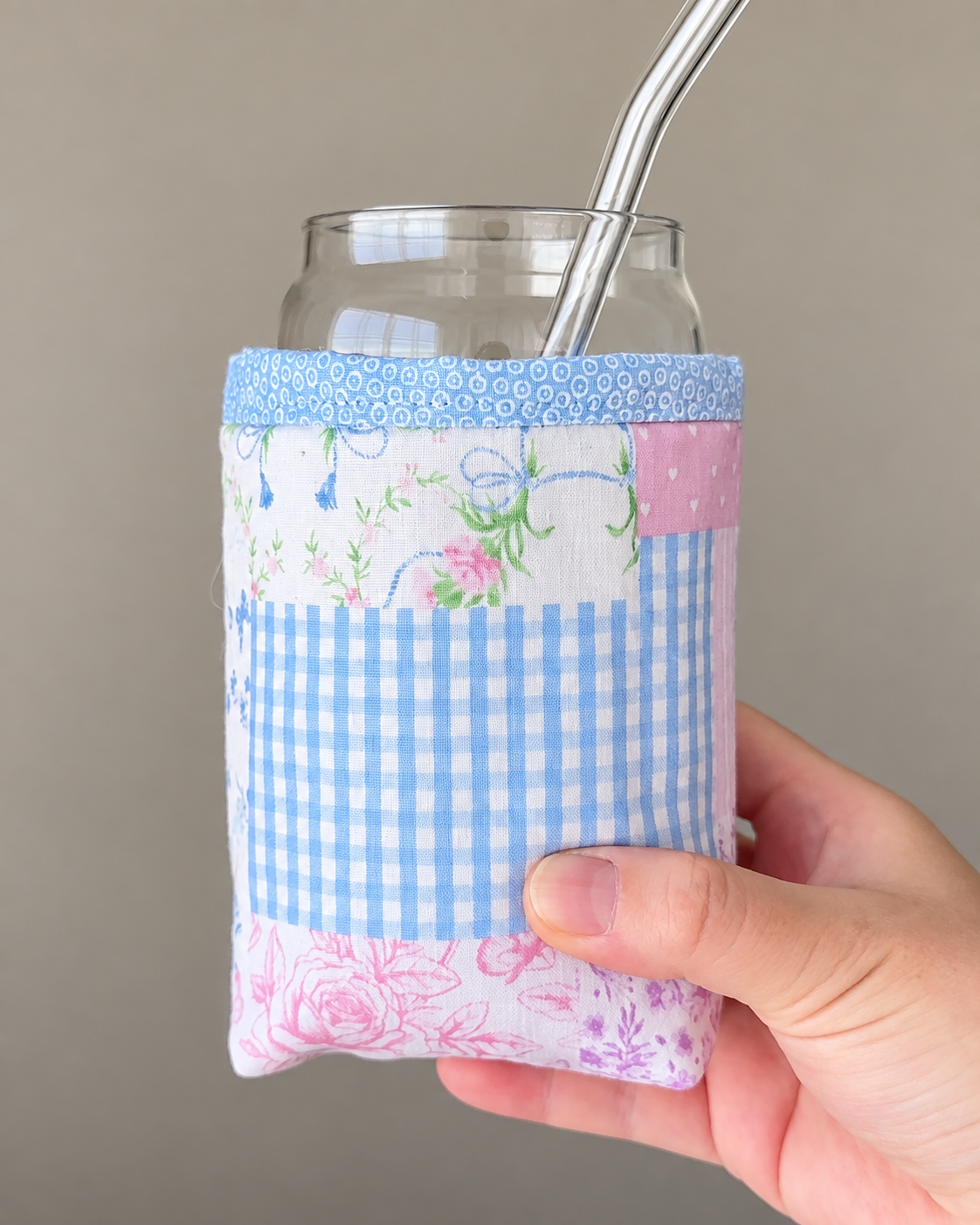 Cottage Rose Patchwork Iced Coffee Cozy
