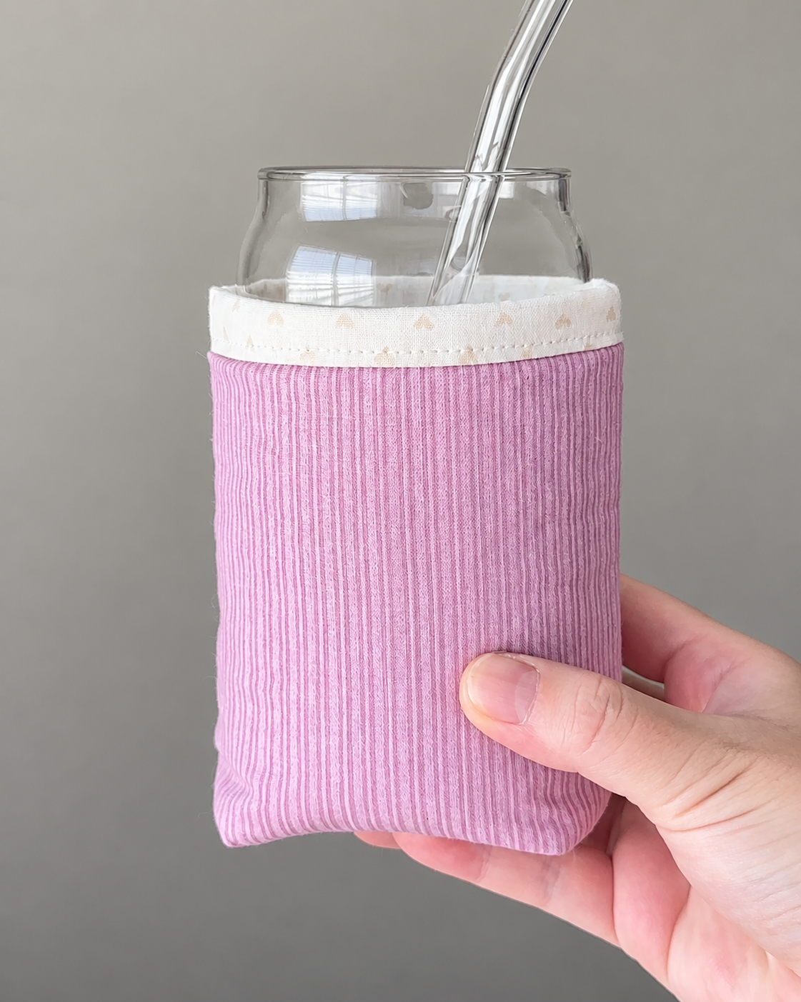 Lilac Pinstripe Iced Coffee Cozy