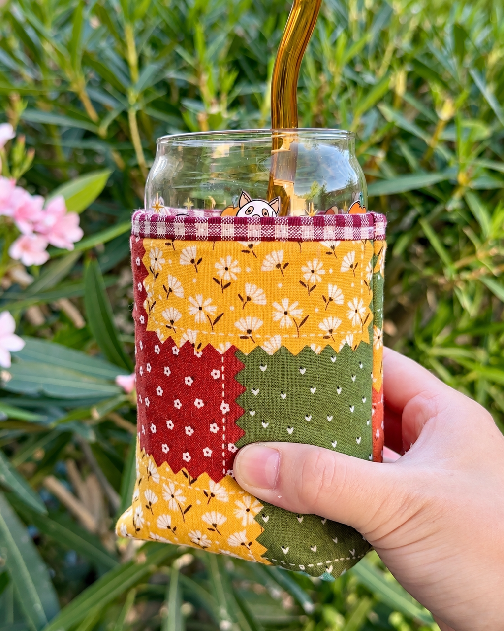 Golden Harvest Patchwork Iced Coffee Cozy