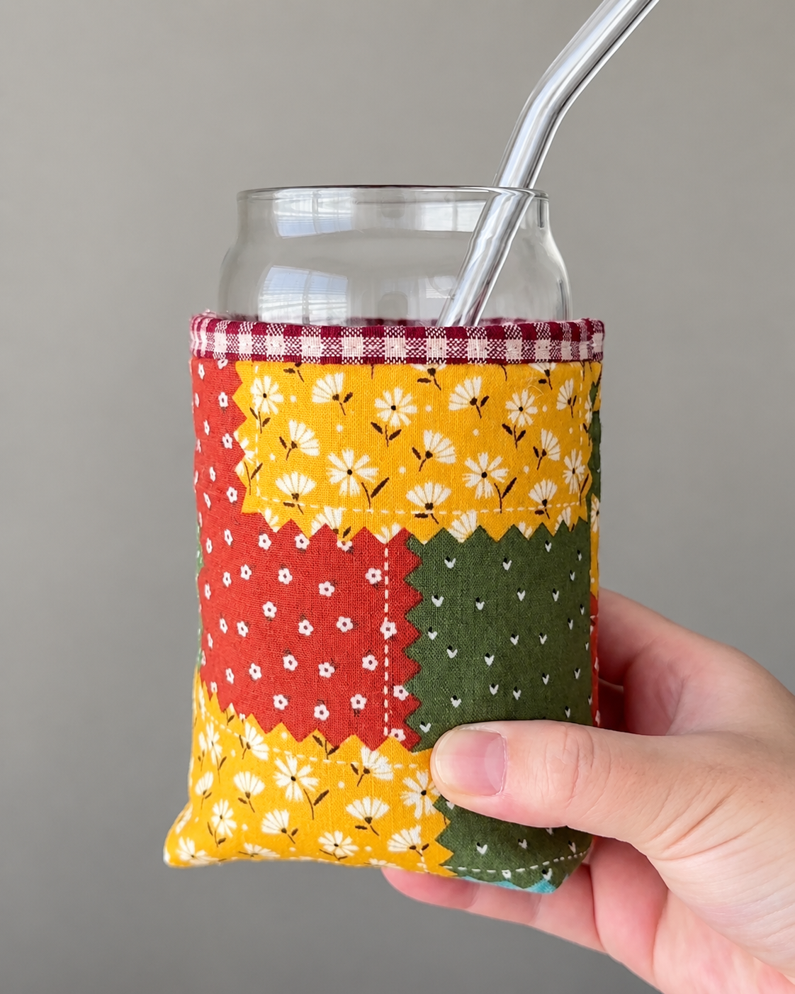 Golden Harvest Patchwork Iced Coffee Cozy