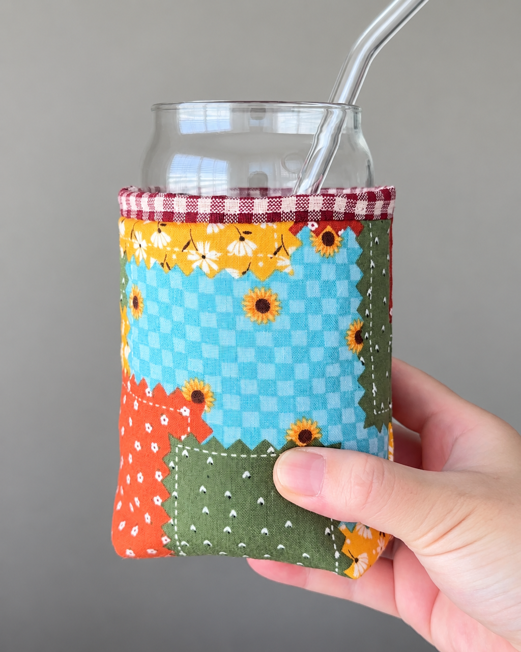 Golden Harvest Patchwork Iced Coffee Cozy