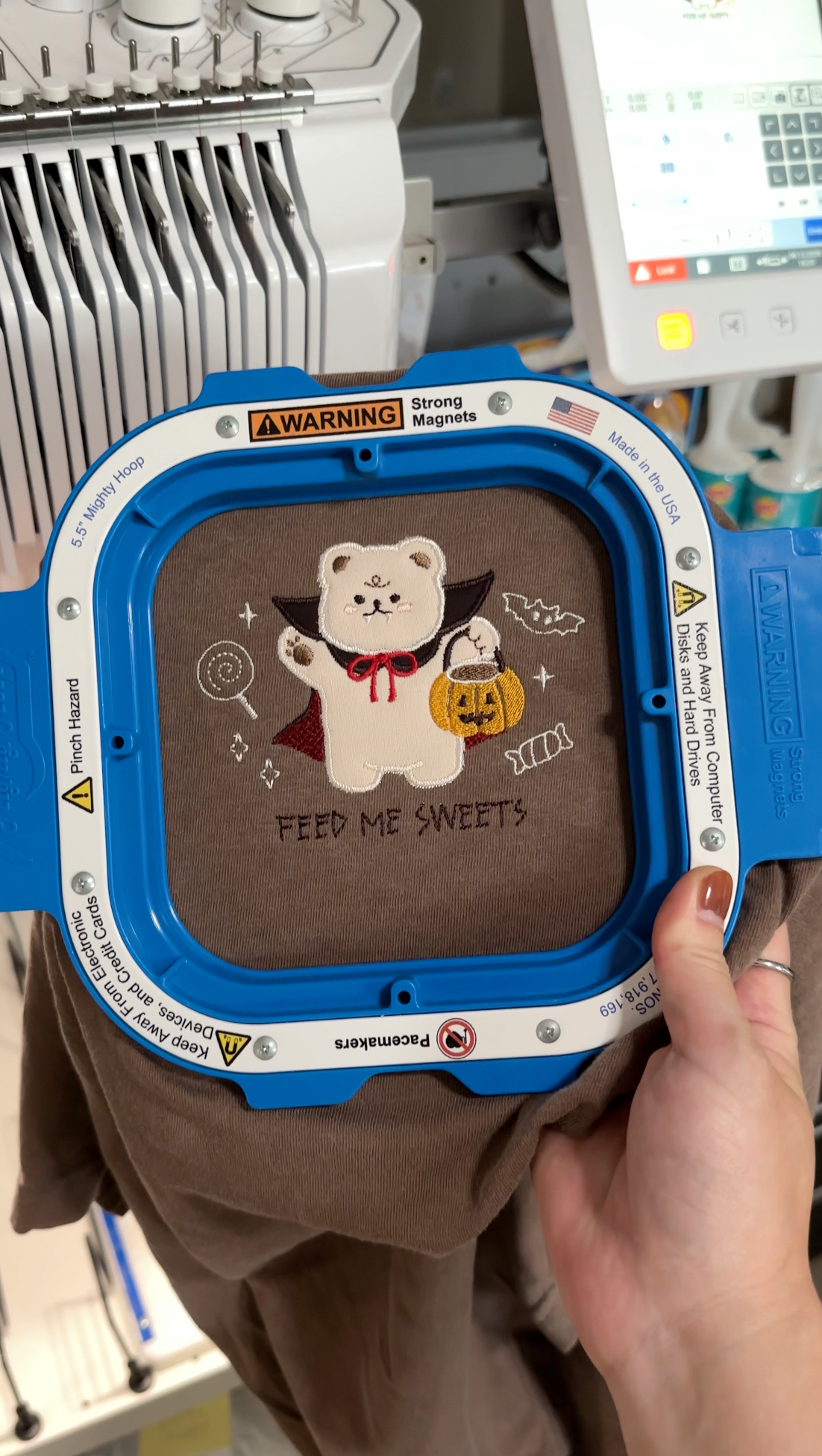 Vampire Bear 'Feed Me Sweets' Patchwork Tee — Espresso Relaxed Fit 100% Cotton T-Shirt