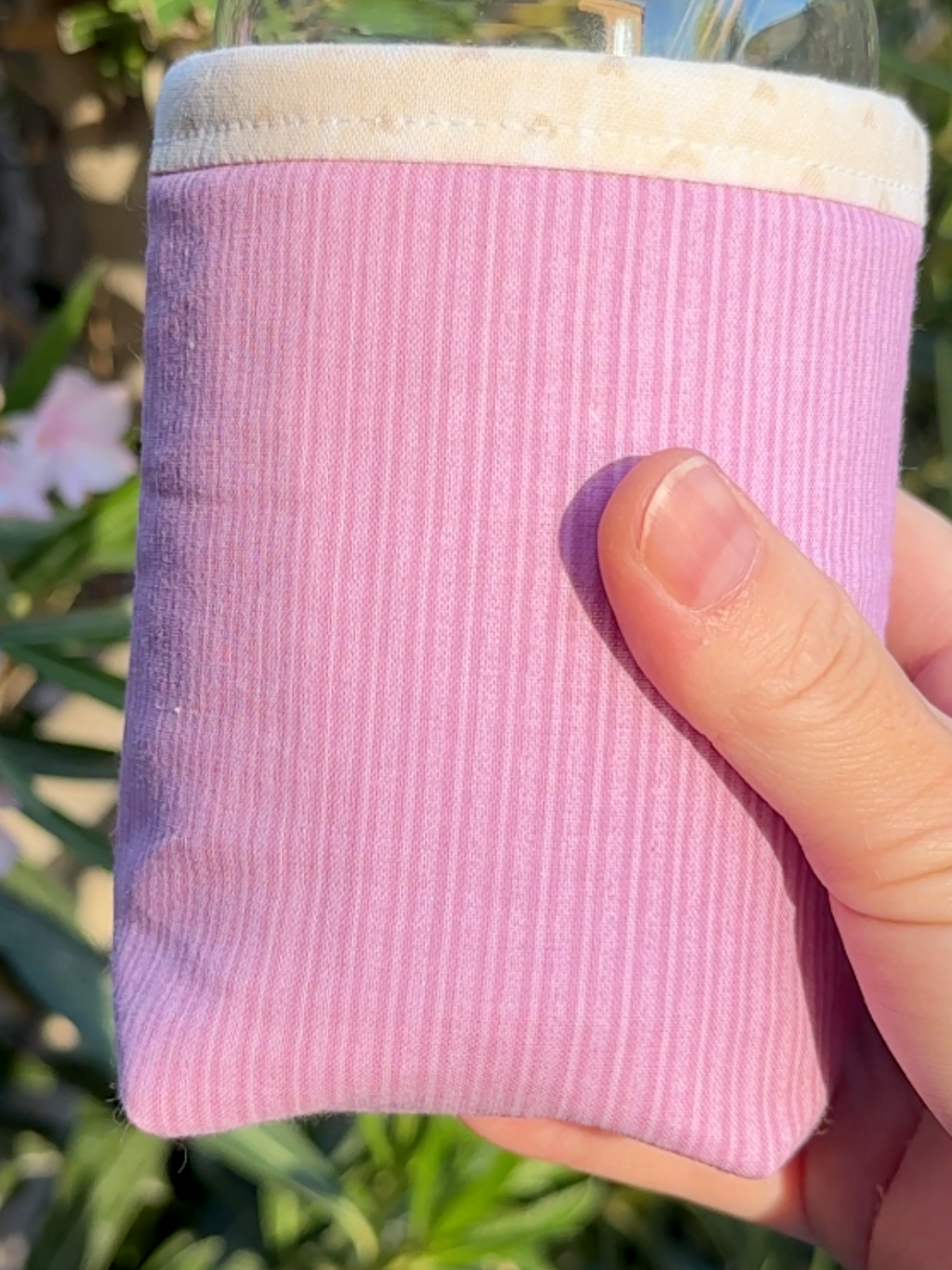 Lilac Pinstripe Iced Coffee Cozy