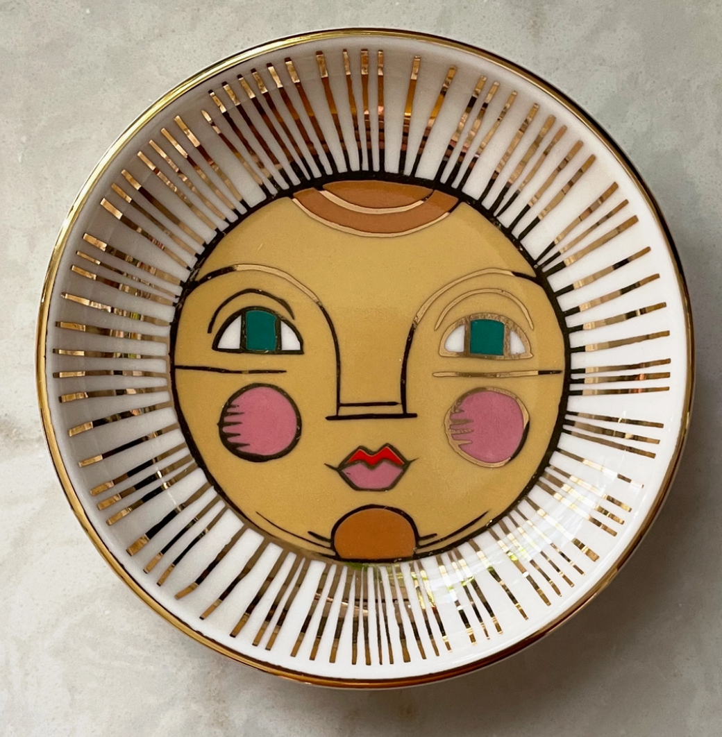 Radiant Sun Ceramic Trinket Dish – Hand-Painted Jewelry Holder with Gold Detail