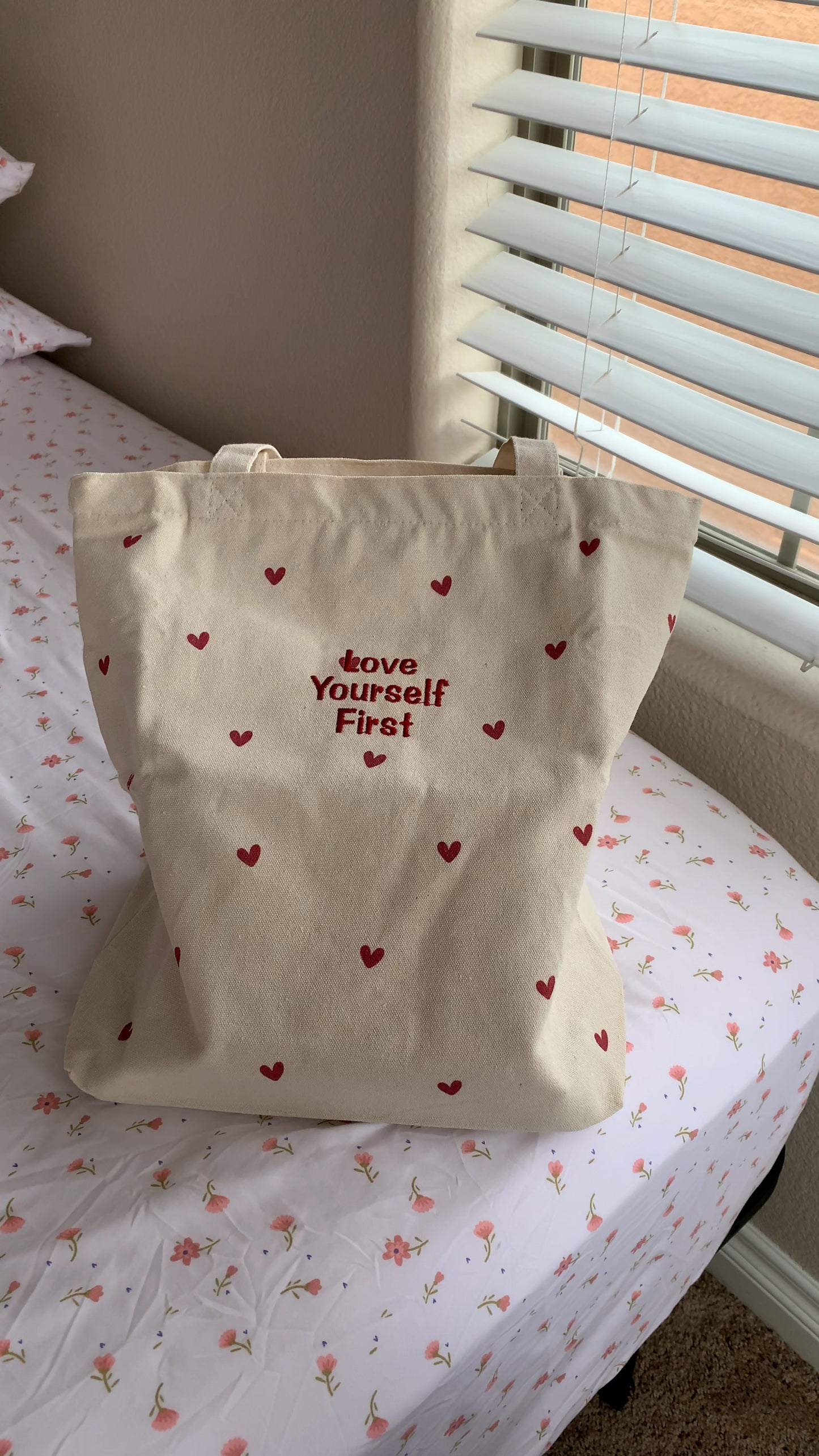 'Love Yourself First' Embroidered Canvas Totes