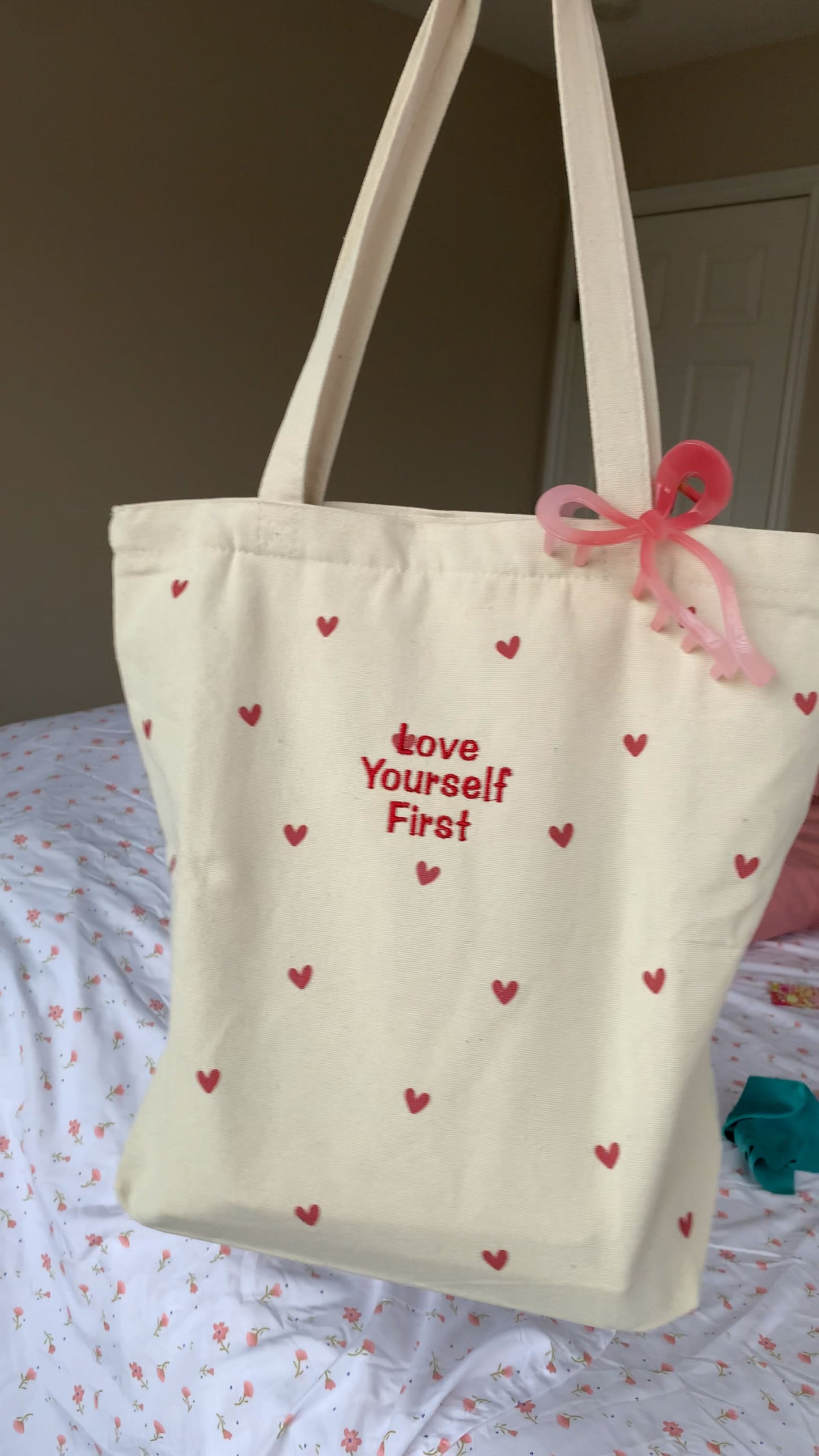 'Love Yourself First' Embroidered Canvas Totes