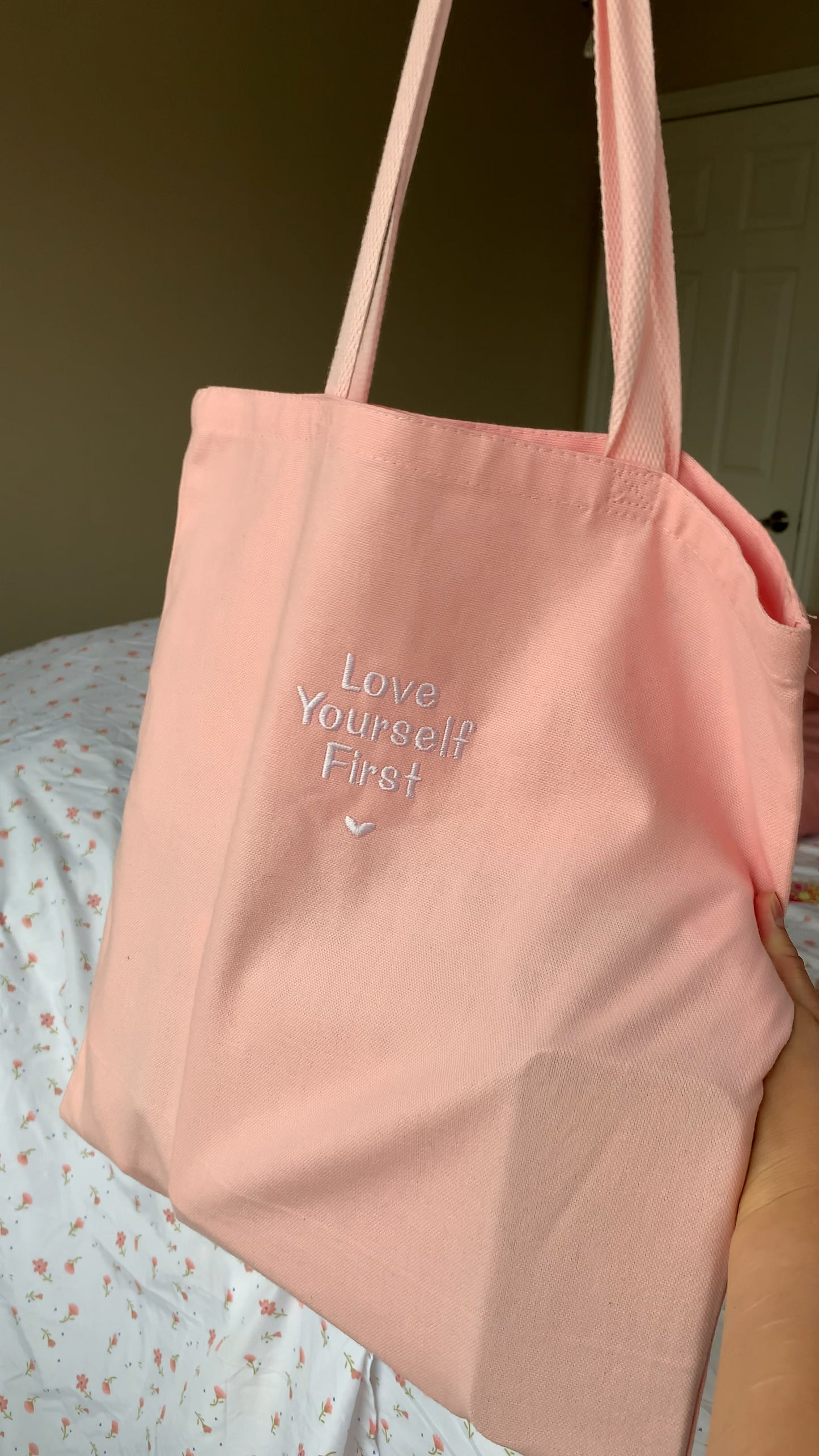 'Love Yourself First' Embroidered Canvas Totes