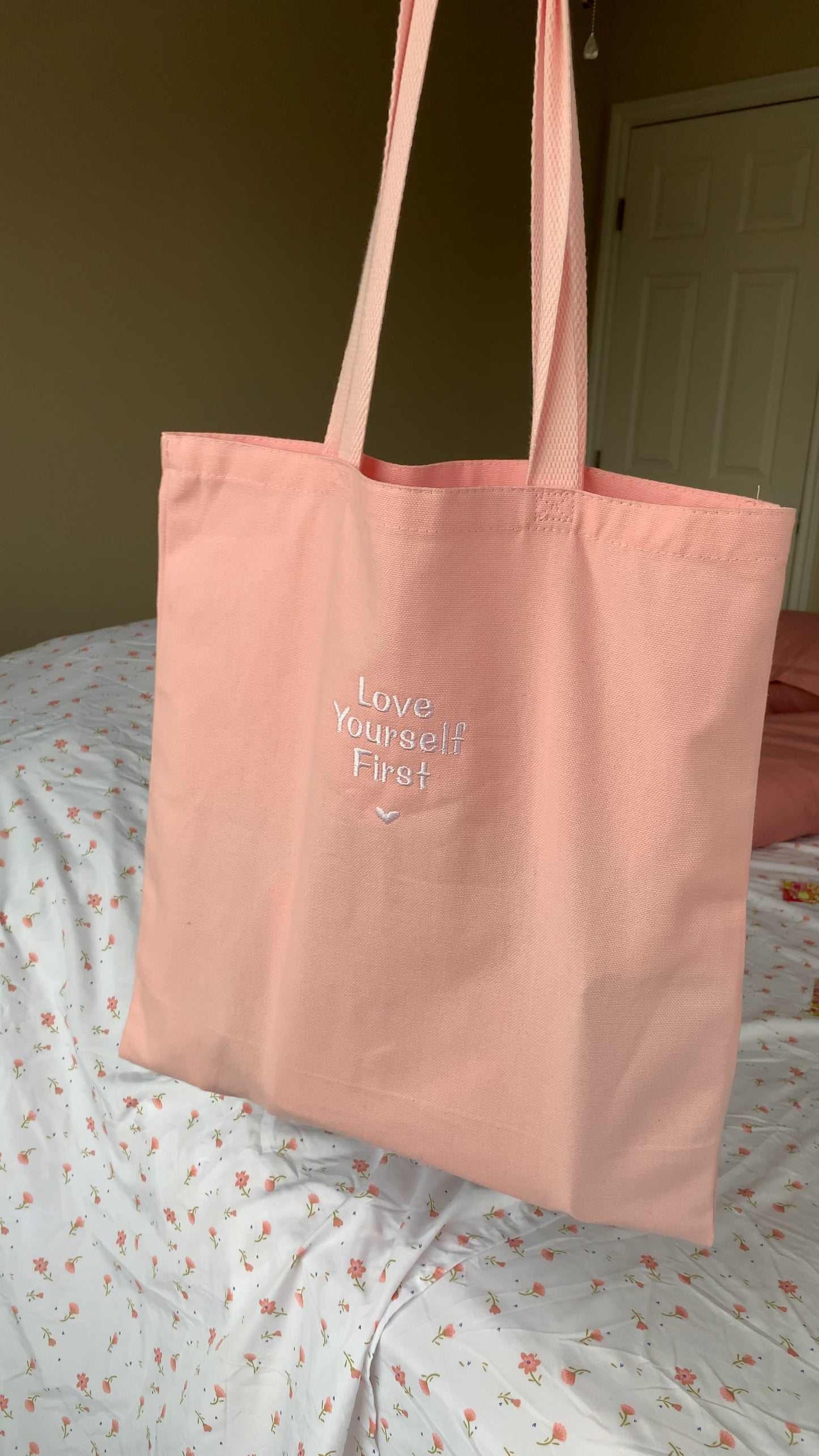 'Love Yourself First' Embroidered Canvas Totes