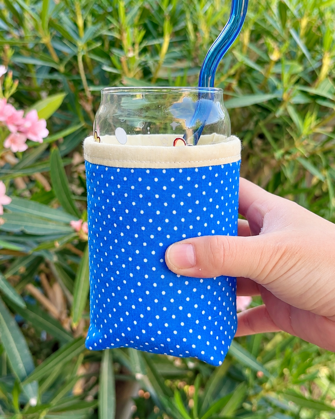 Cobalt Pop Dot Iced Coffee Cozy
